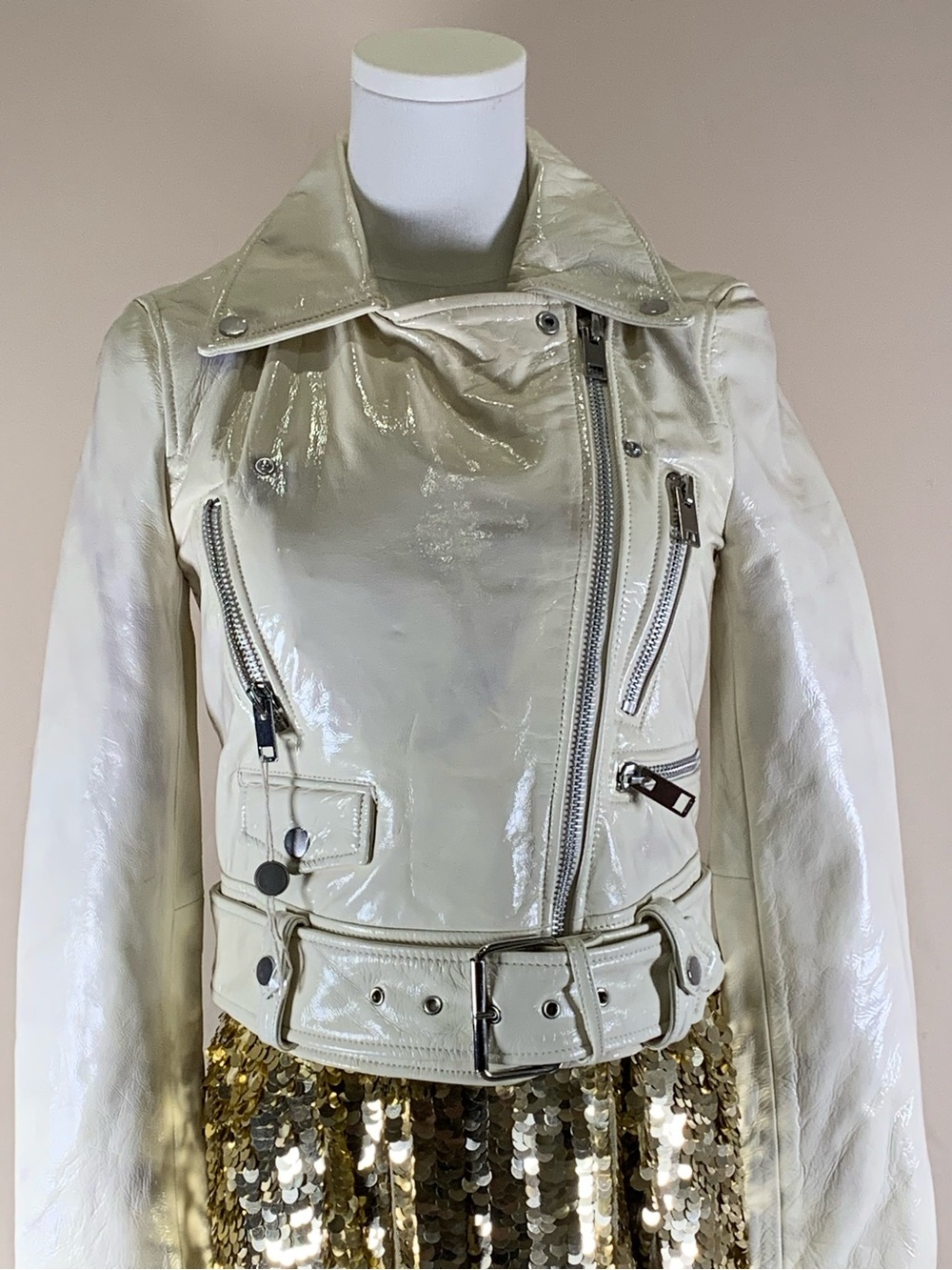 Walter Baker Nicole Jacket Oyster Patent Leather Cropped Moto NWT